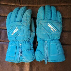 Vintage Zero Blue Insulated Winter Ski Gloves With Zipper Closure & Fleece Linin